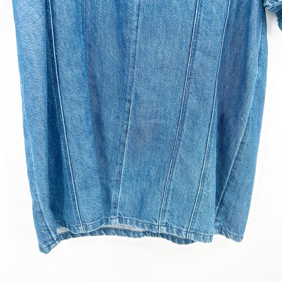 Zara Womens Casual Chic 70s V-Neck Puff Statement Sleeve Denim Dress Size XS - Picture 7 of 10